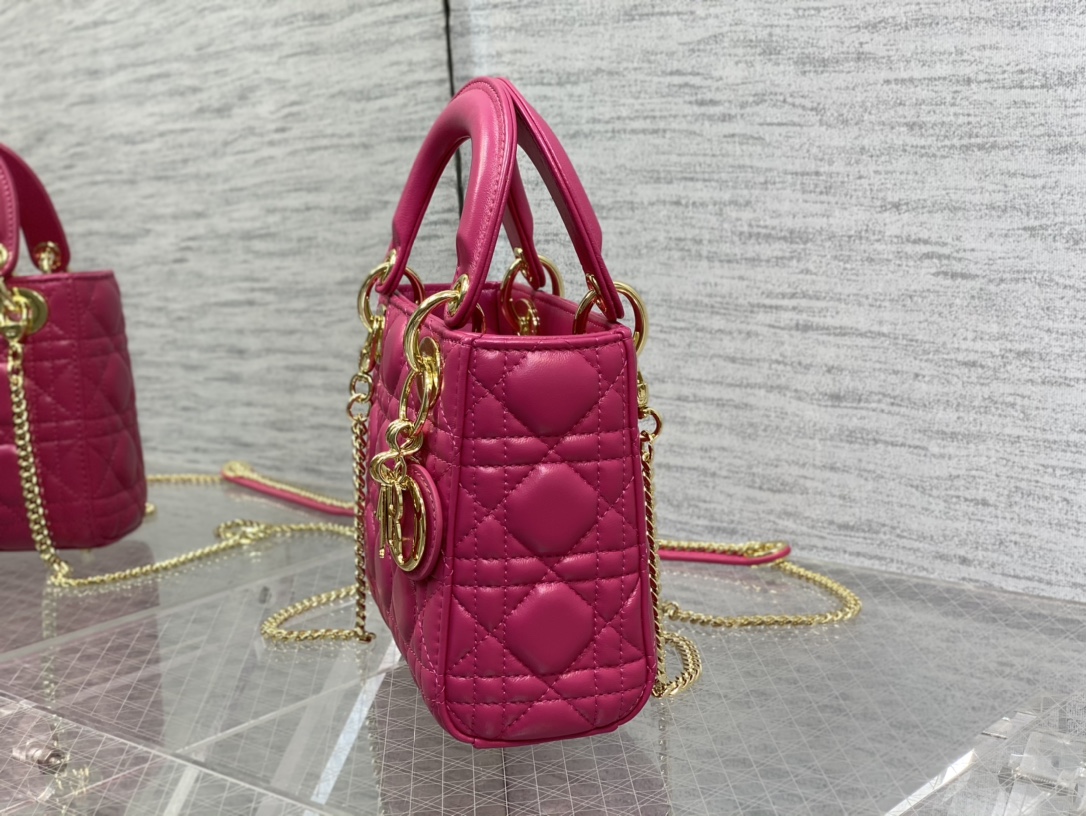 Mini Lady Dior Bag Rose Red Cannage Lambskin